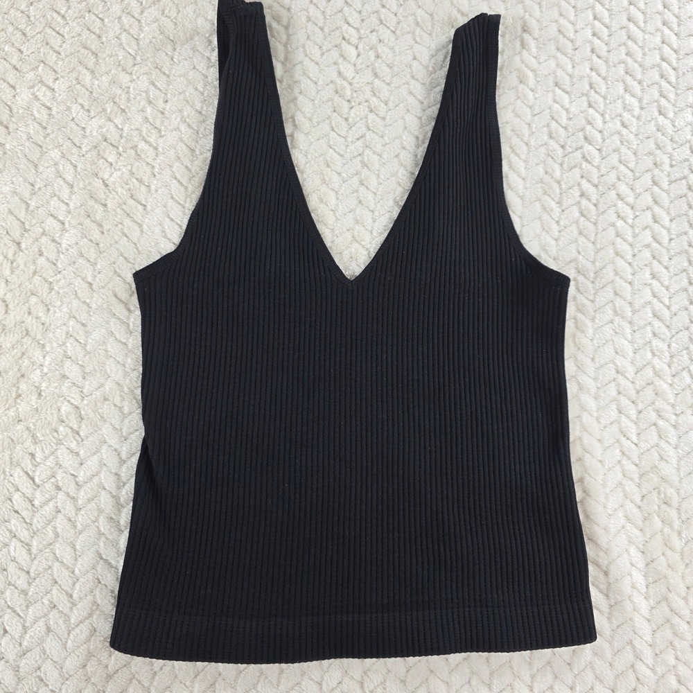 Nikibiki Women One Size Black Tank Top Deep V-Neck Ribbed Seamless Basic